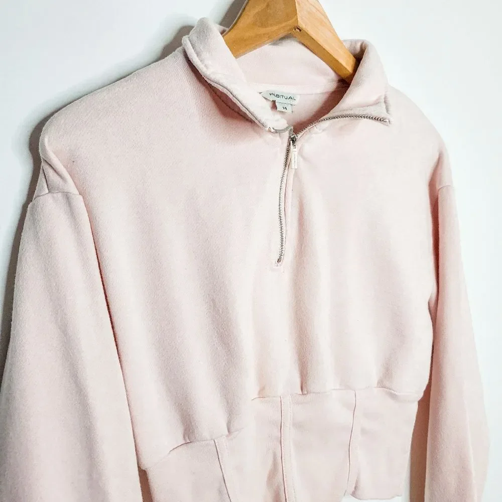 Habitual Pastel Baby Pink Quarter Zip Pullover Athletic Dance Sweater Size 14_2